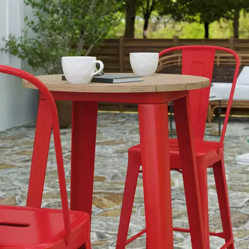 Tavolo alto da bar Merrick Lane per interni/esterni, top rotondo in poliresina per tutte le stagioni da 23,75" con base in acciaio