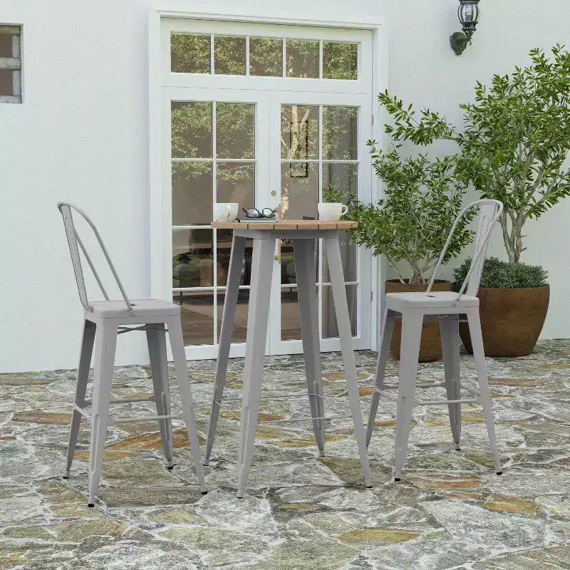 Tavolo alto da bar Merrick Lane per interni/esterni, top rotondo in poliresina per tutte le stagioni da 23,75" con base in acciaio