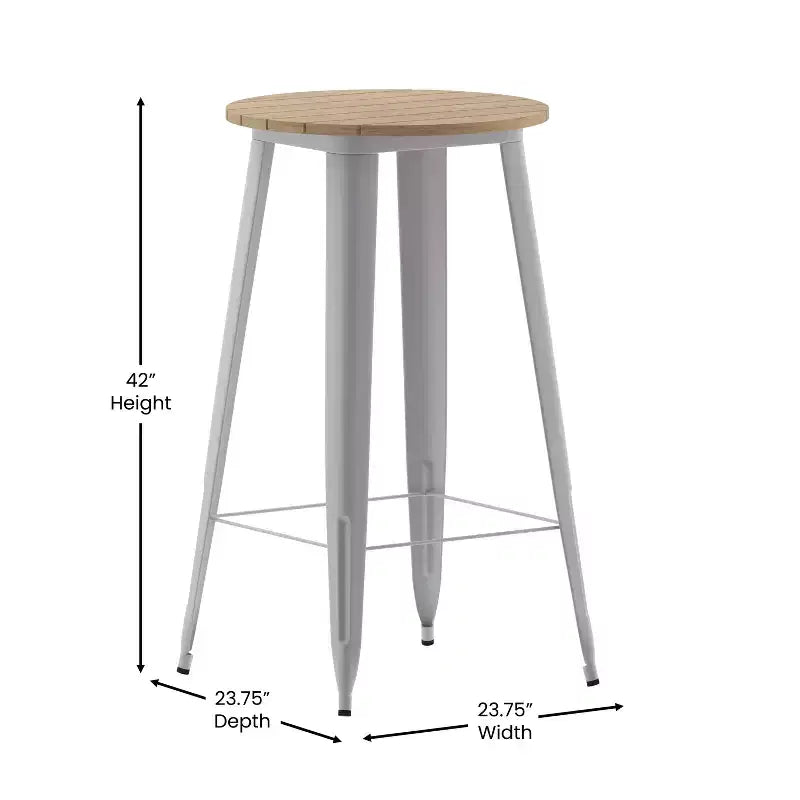 Tavolo alto da bar Merrick Lane per interni/esterni, top rotondo in poliresina per tutte le stagioni da 23,75" con base in acciaio