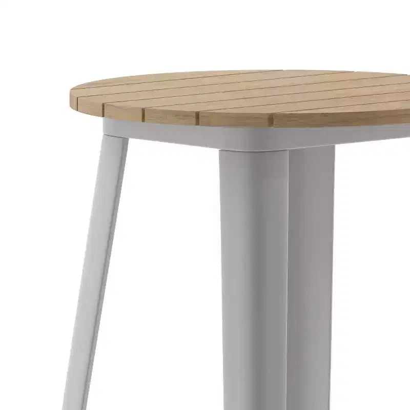 Tavolo alto da bar Merrick Lane per interni/esterni, top rotondo in poliresina per tutte le stagioni da 23,75" con base in acciaio