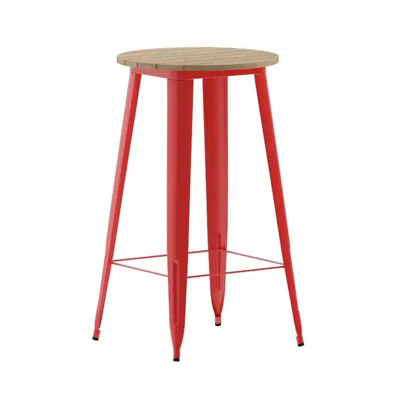 Tavolo alto da bar Merrick Lane per interni/esterni, top rotondo in poliresina per tutte le stagioni da 23,75" con base in acciaio
