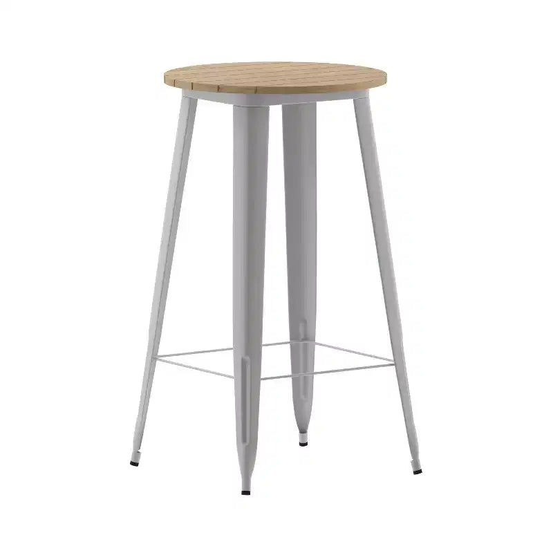 Tavolo alto da bar Merrick Lane per interni/esterni, top rotondo in poliresina per tutte le stagioni da 23,75" con base in acciaio