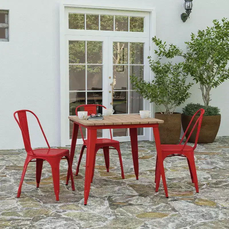 Tavolo da pranzo Merrick Lane per interni/esterni, quadrato da 80 cm con piano in poliresina resistente alle intemperie e base in acciaio