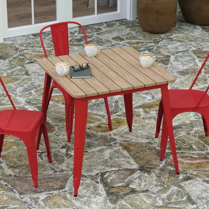 Tavolo da pranzo Merrick Lane per interni/esterni, quadrato da 80 cm con piano in poliresina resistente alle intemperie e base in acciaio