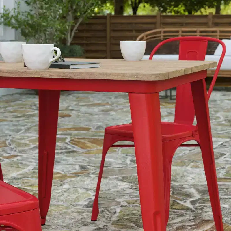 Tavolo da pranzo Merrick Lane per interni/esterni, quadrato da 80 cm con piano in poliresina resistente alle intemperie e base in acciaio