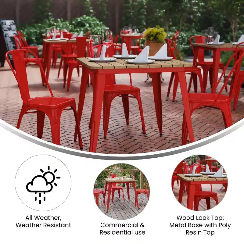 Tavolo da pranzo Merrick Lane per interni/esterni, quadrato da 80 cm con piano in poliresina resistente alle intemperie e base in acciaio
