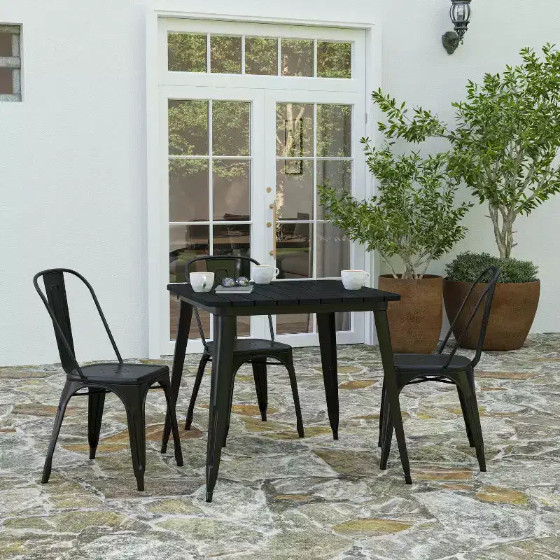 Tavolo da pranzo Merrick Lane per interni/esterni, quadrato da 80 cm con piano in poliresina resistente alle intemperie e base in acciaio