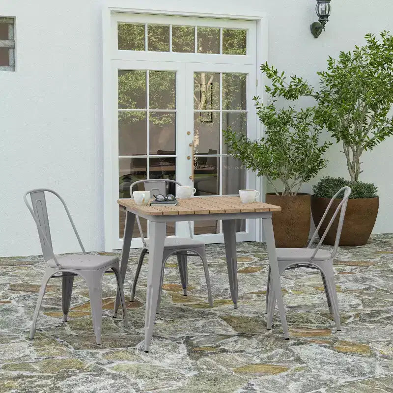 Tavolo da pranzo Merrick Lane per interni/esterni, quadrato da 80 cm con piano in poliresina resistente alle intemperie e base in acciaio