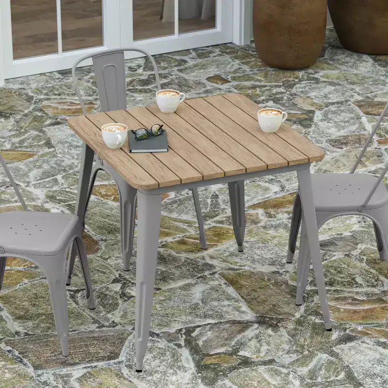 Tavolo da pranzo Merrick Lane per interni/esterni, quadrato da 80 cm con piano in poliresina resistente alle intemperie e base in acciaio