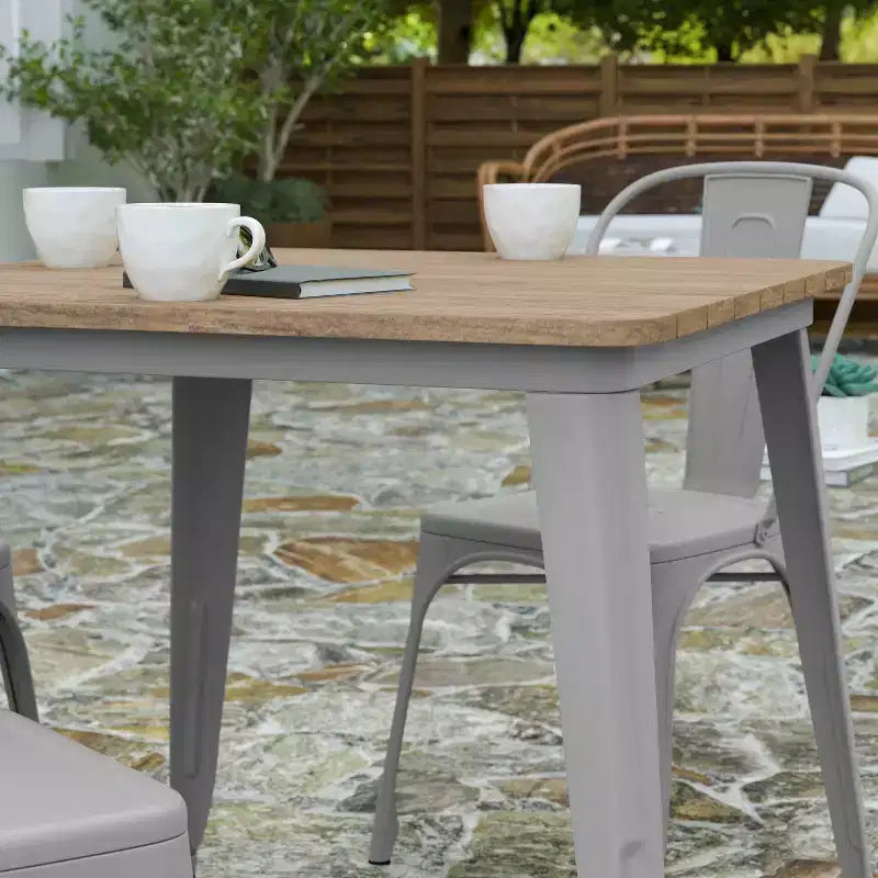 Tavolo da pranzo Merrick Lane per interni/esterni, quadrato da 80 cm con piano in poliresina resistente alle intemperie e base in acciaio