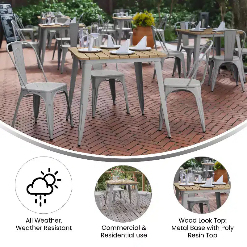 Tavolo da pranzo Merrick Lane per interni/esterni, quadrato da 80 cm con piano in poliresina resistente alle intemperie e base in acciaio