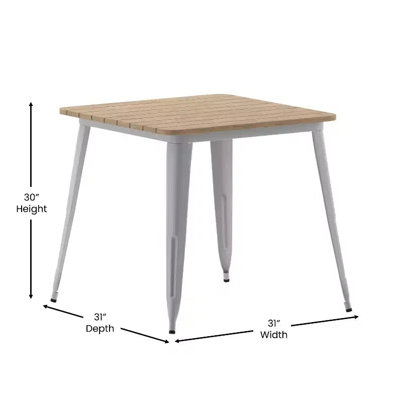 Tavolo da pranzo Merrick Lane per interni/esterni, quadrato da 80 cm con piano in poliresina resistente alle intemperie e base in acciaio