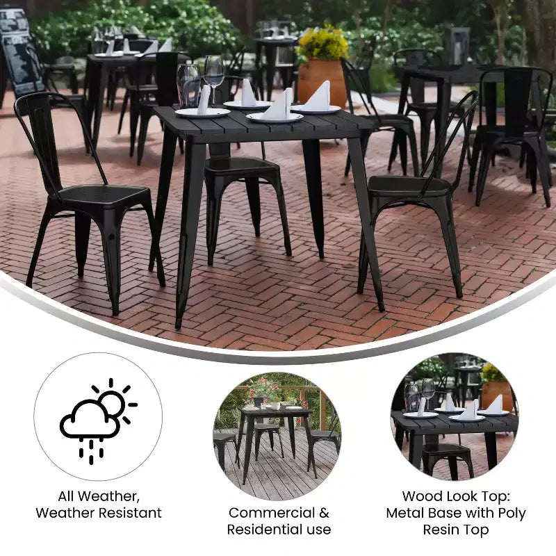Tavolo da pranzo Merrick Lane per interni/esterni, quadrato da 80 cm con piano in poliresina resistente alle intemperie e base in acciaio