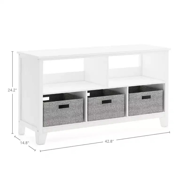 Libreria bassa per bambini Martha Stewart: libreria per bambini in legno da 60 cm, organizer per libri e giocattoli con contenitori in tessuto
