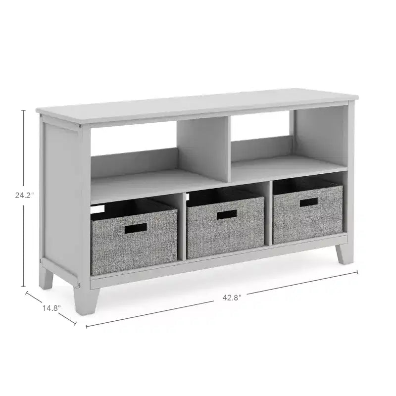 Libreria bassa per bambini Martha Stewart: libreria per bambini in legno da 60 cm, organizer per libri e giocattoli con contenitori in tessuto