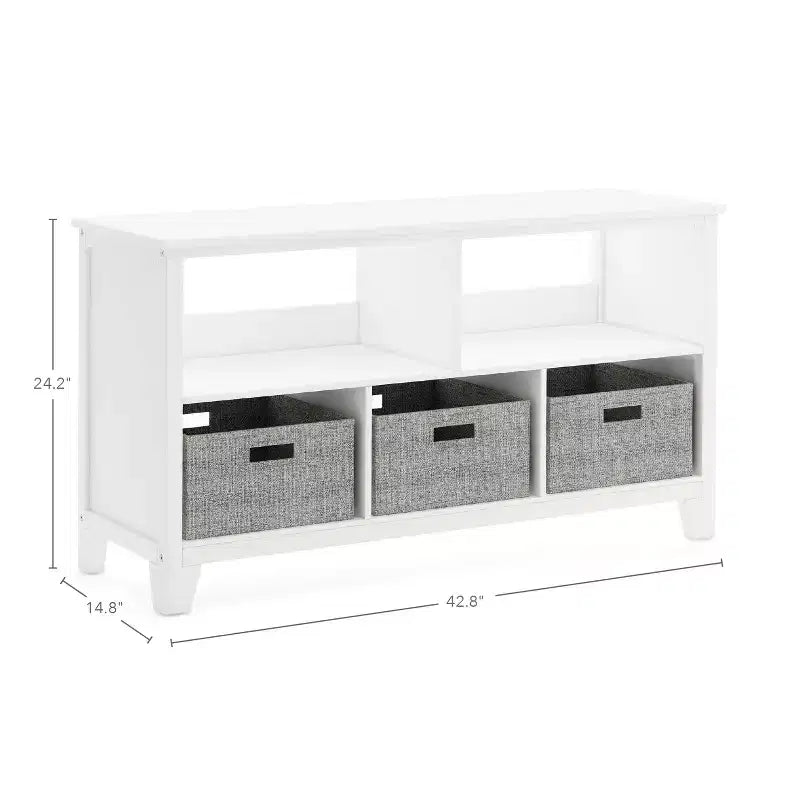 Libreria bassa per bambini Martha Stewart: libreria per bambini in legno da 60 cm, organizer per libri e giocattoli con contenitori in tessuto