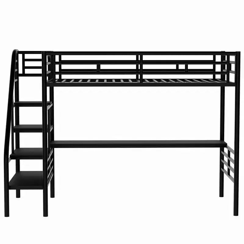 Letto a soppalco singolo in metallo con scrivania, nero - ModernLuxe