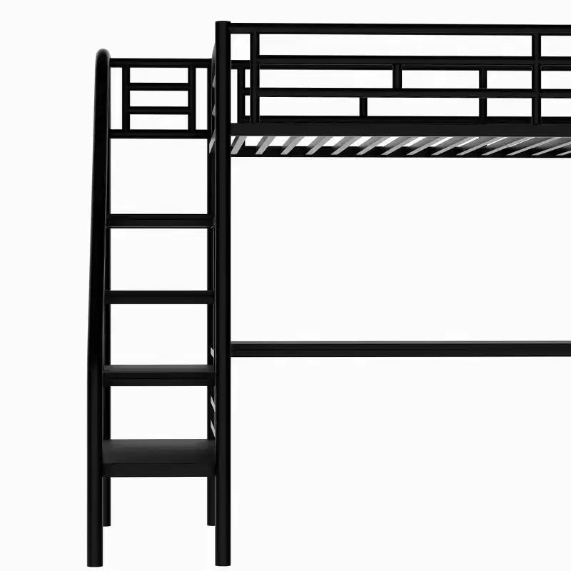 Letto a soppalco singolo in metallo con scrivania, nero - ModernLuxe