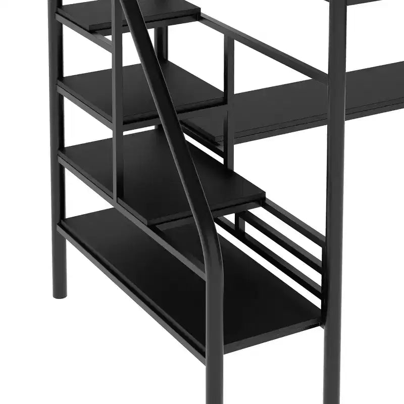 Letto a soppalco singolo in metallo con scrivania, nero - ModernLuxe