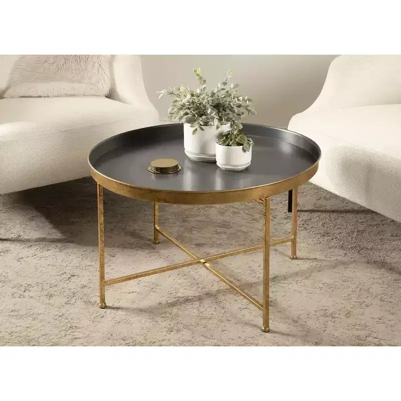 Tavolino rotondo in metallo Kate and Laurel Celia, 28,25x28,25x19, grigio e oro