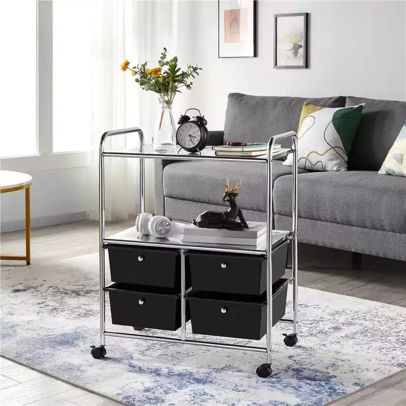 Yaheetech Carrello da Organizzazione con 4 Cassetti e 2 Ripiani, Nero