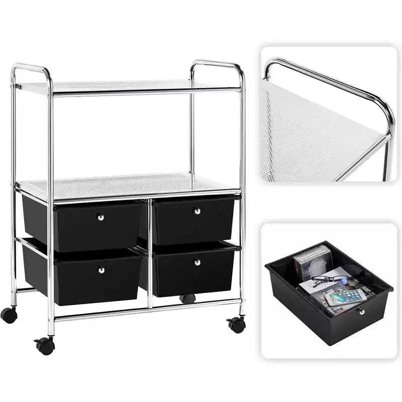 Yaheetech Carrello da Organizzazione con 4 Cassetti e 2 Ripiani, Nero