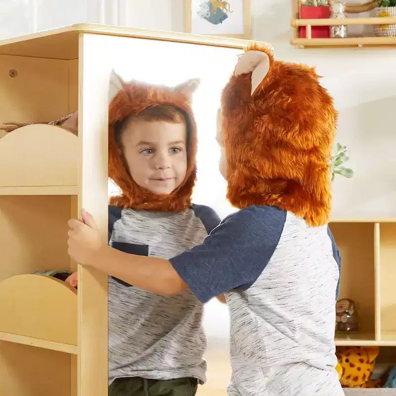 Guidecraft Centro di stoccaggio girevole per vestiti per bambini: stendino, organizzatore per armadietto per sala giochi e camera da letto con specchi e ripiani
