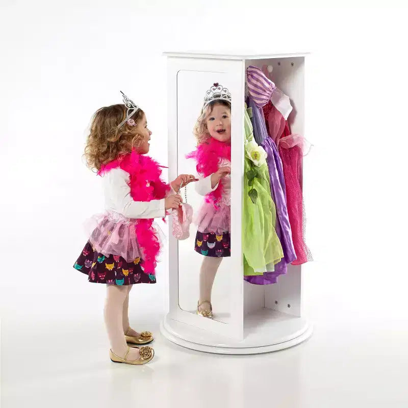 Guidecraft Centro di stoccaggio girevole per vestiti per bambini: stendino, organizzatore per armadietto per sala giochi e camera da letto con specchi e ripiani
