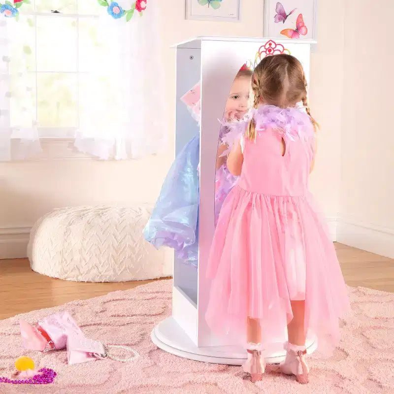 Guidecraft Centro di stoccaggio girevole per vestiti per bambini: stendino, organizzatore per armadietto per sala giochi e camera da letto con specchi e ripiani