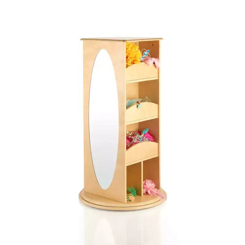 Guidecraft Centro di stoccaggio girevole per vestiti per bambini: stendino, organizzatore per armadietto per sala giochi e camera da letto con specchi e ripiani