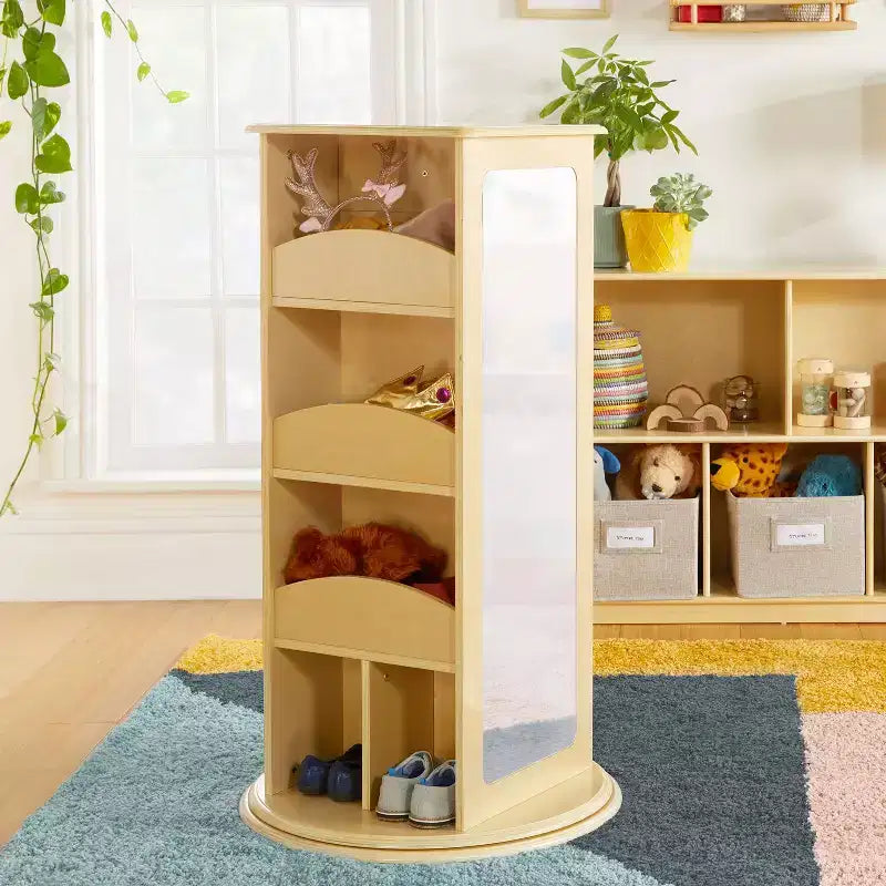 Guidecraft Centro di stoccaggio girevole per vestiti per bambini: stendino, organizzatore per armadietto per sala giochi e camera da letto con specchi e ripiani