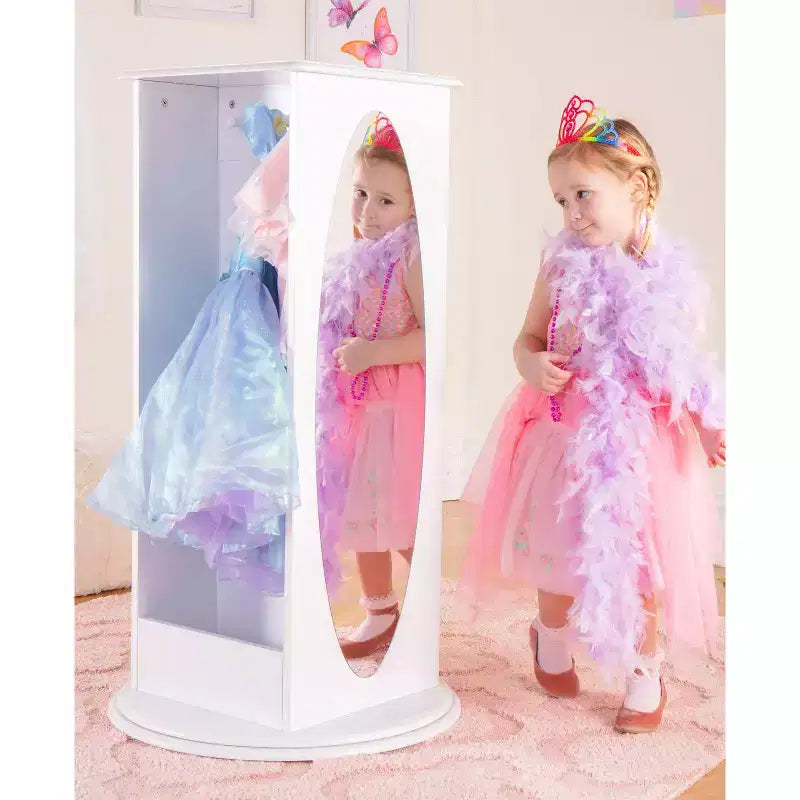 Guidecraft Centro di stoccaggio girevole per vestiti per bambini: stendino, organizzatore per armadietto per sala giochi e camera da letto con specchi e ripiani