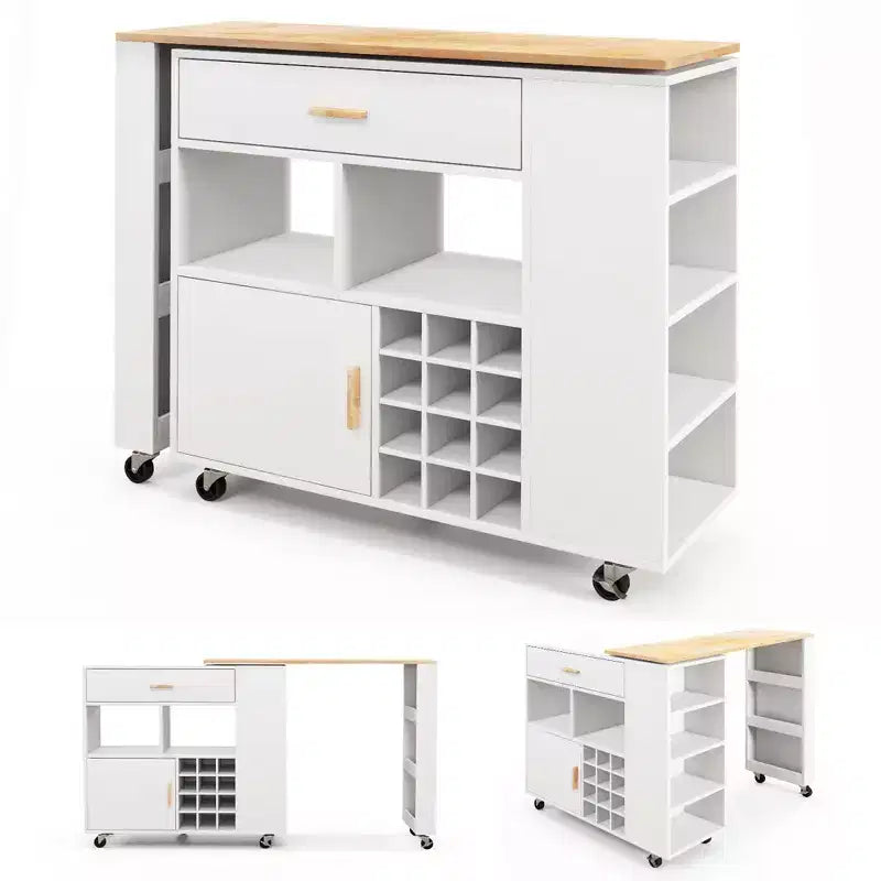 Carrello da Cucina Pieghevole e Reversibile Costway con Portabottiglie e Ripiani