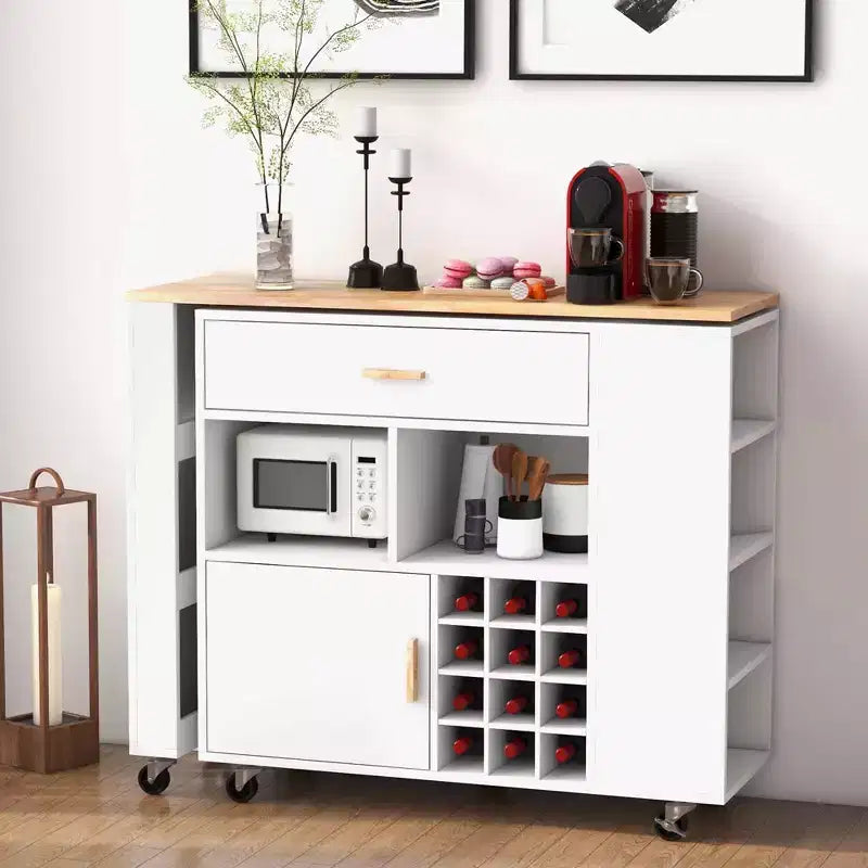 Carrello da Cucina Pieghevole e Reversibile Costway con Portabottiglie e Ripiani