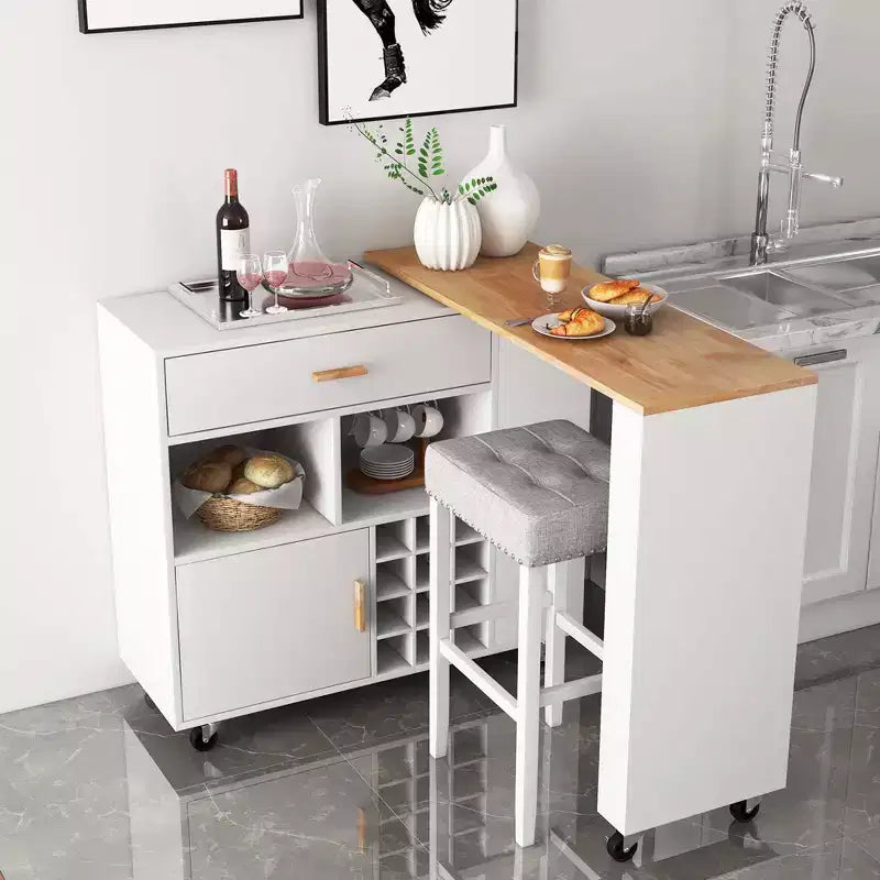 Carrello da Cucina Pieghevole e Reversibile Costway con Portabottiglie e Ripiani