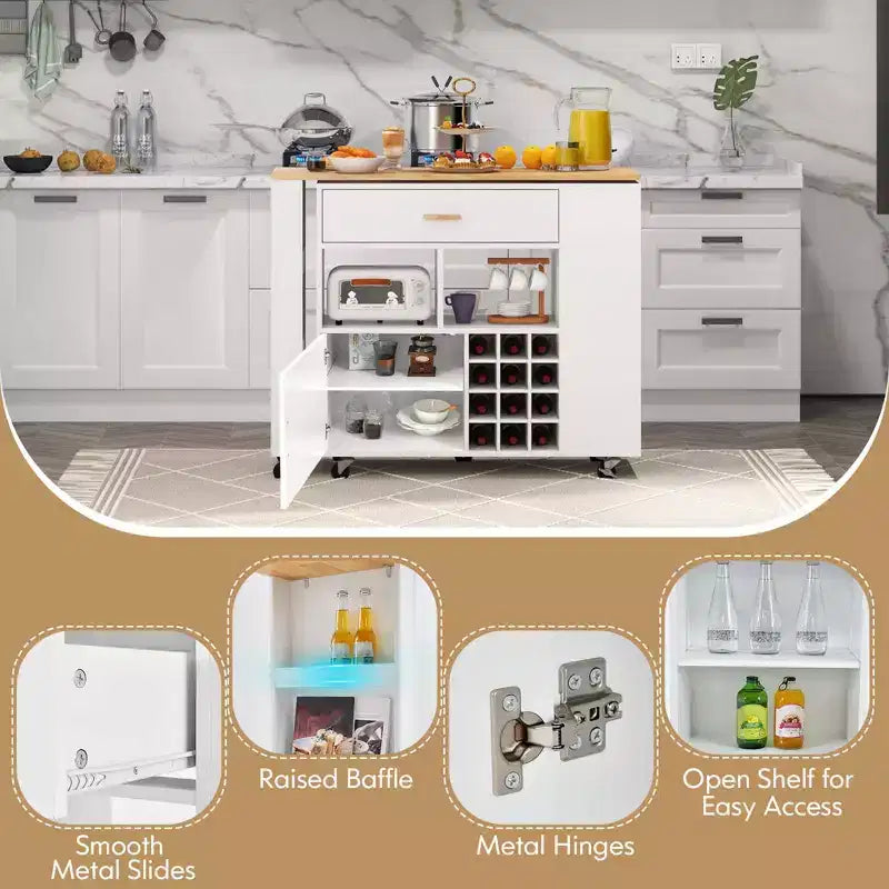 Carrello da Cucina Pieghevole e Reversibile Costway con Portabottiglie e Ripiani