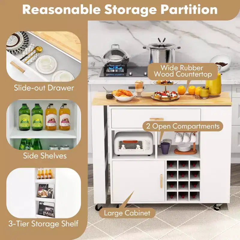Carrello da Cucina Pieghevole e Reversibile Costway con Portabottiglie e Ripiani