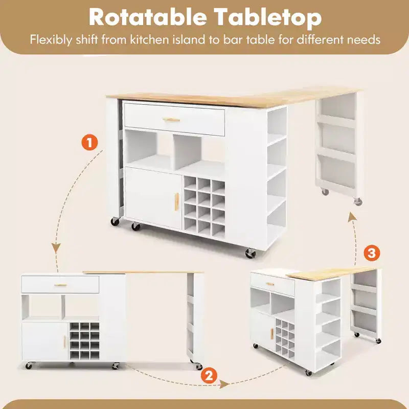 Carrello da Cucina Pieghevole e Reversibile Costway con Portabottiglie e Ripiani