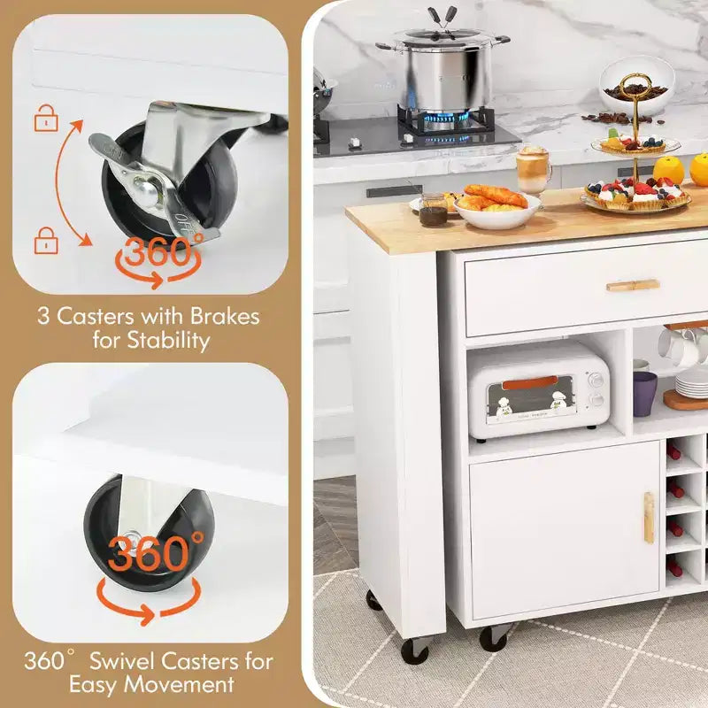 Carrello da Cucina Pieghevole e Reversibile Costway con Portabottiglie e Ripiani