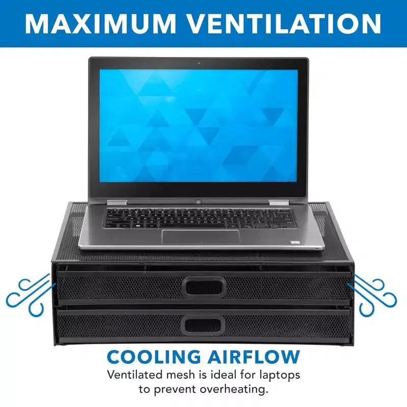 Mount-It! Supporto per monitor da computer con cassetti, Rialzo e organizer in rete metallica per laptop e computer, organizer da scrivania con due cassetti estraibili