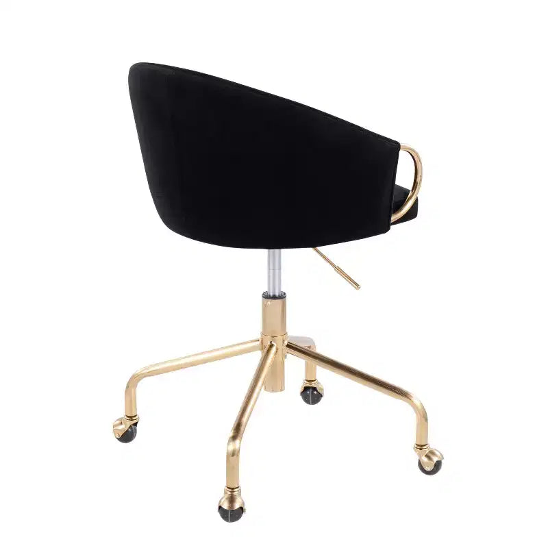 Sedia da ufficio in velluto nero/crema/argento, girevole, a seduta singola