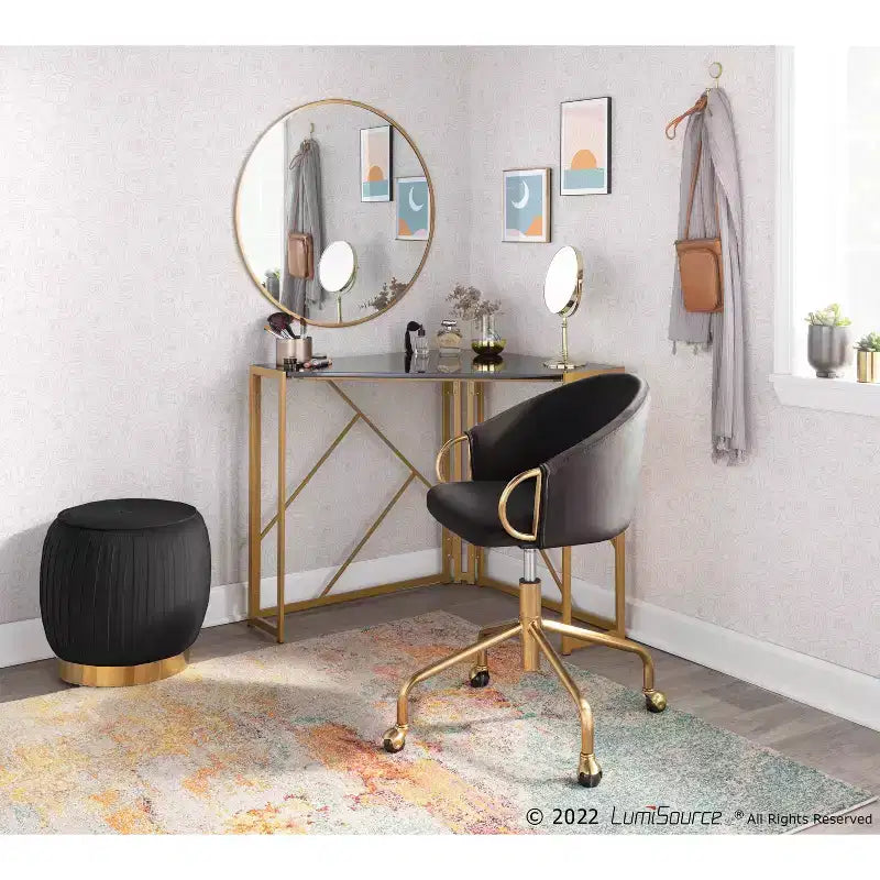 Sedia da ufficio in velluto nero/crema/argento, girevole, a seduta singola