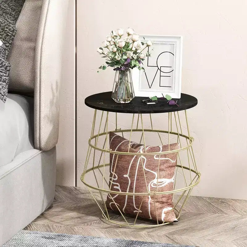Tavolino Rotondo da Caffè/Divano/Comodino Costway con Spazio Contenitore e Parte Superiore Rimovibile