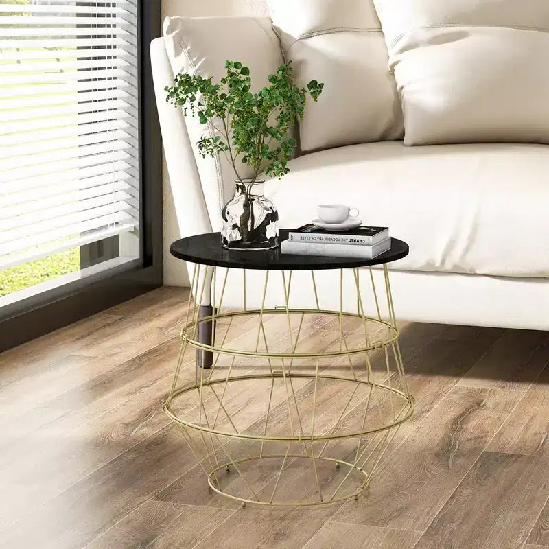 Tavolino Rotondo da Caffè/Divano/Comodino Costway con Spazio Contenitore e Parte Superiore Rimovibile