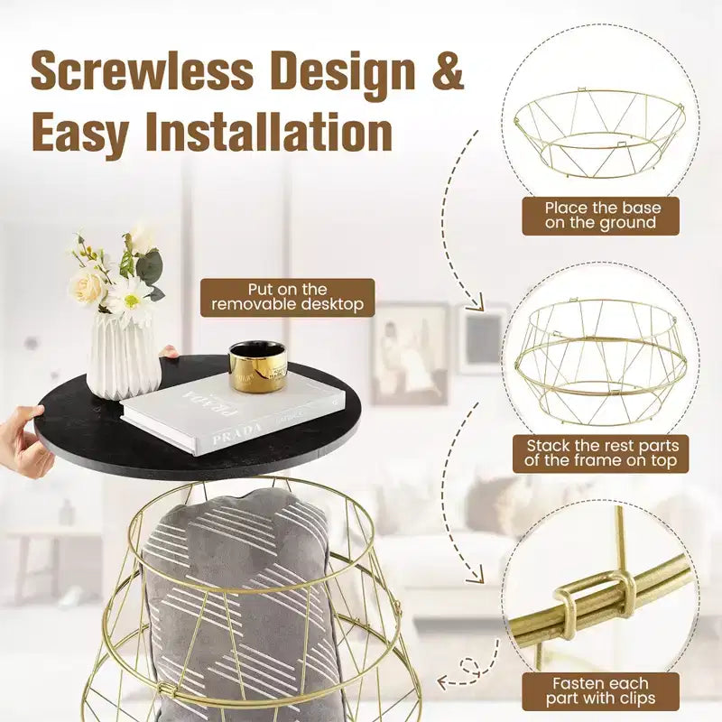Tavolino Rotondo da Caffè/Divano/Comodino Costway con Spazio Contenitore e Parte Superiore Rimovibile