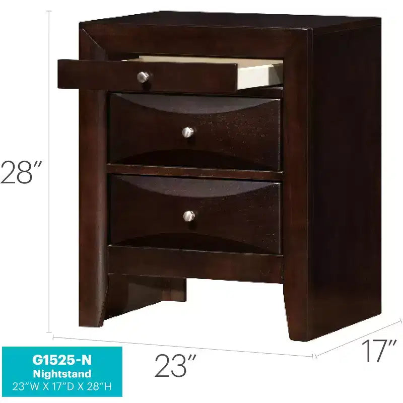 Comodino Marilla a 3 cassetti di Passion Furniture (71 cm A x 58 cm L x 43 cm P)