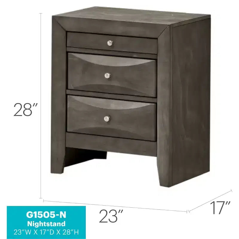 Comodino Marilla a 3 cassetti di Passion Furniture (71 cm A x 58 cm L x 43 cm P)