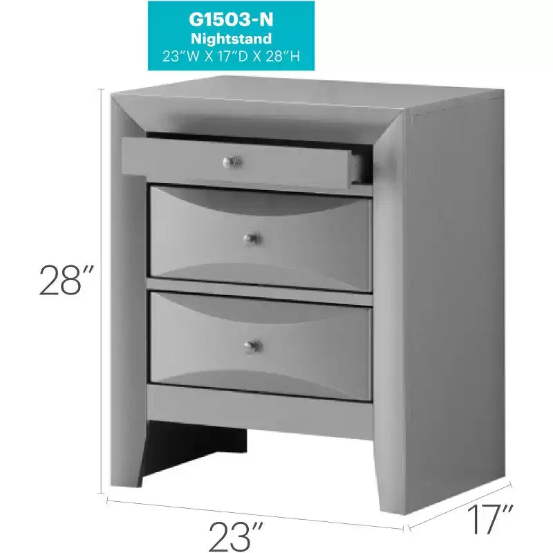 Comodino Marilla a 3 cassetti di Passion Furniture (71 cm A x 58 cm L x 43 cm P)