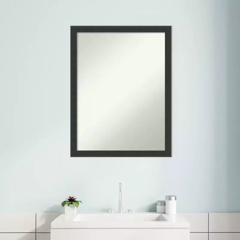 Specchio da Parete con Cornice in Legno Nero Opaco – Senza Smussatura, Singolo