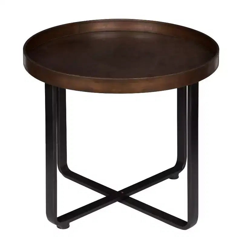 Tavolino rotondo in metallo e legno bronzo/naturale, 1 persona